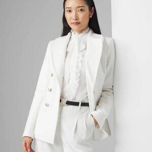 NEW WHBM Women's Double-Breasted Peacoat Blazer Ecru White Size S